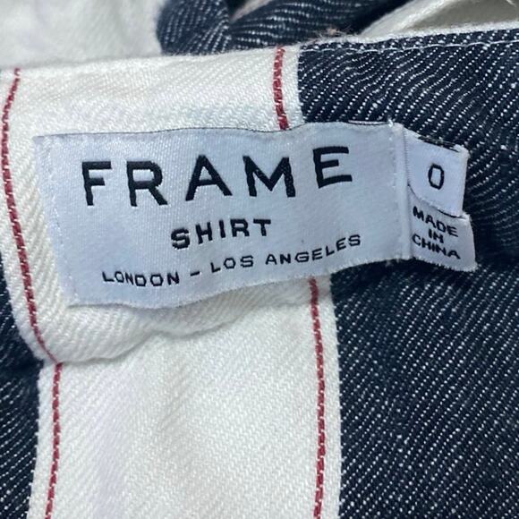 Frame 100% Linen Navy White Striped High Waisted Belted Mini Wide Leg Shorts 0 - Picture 4 of 5